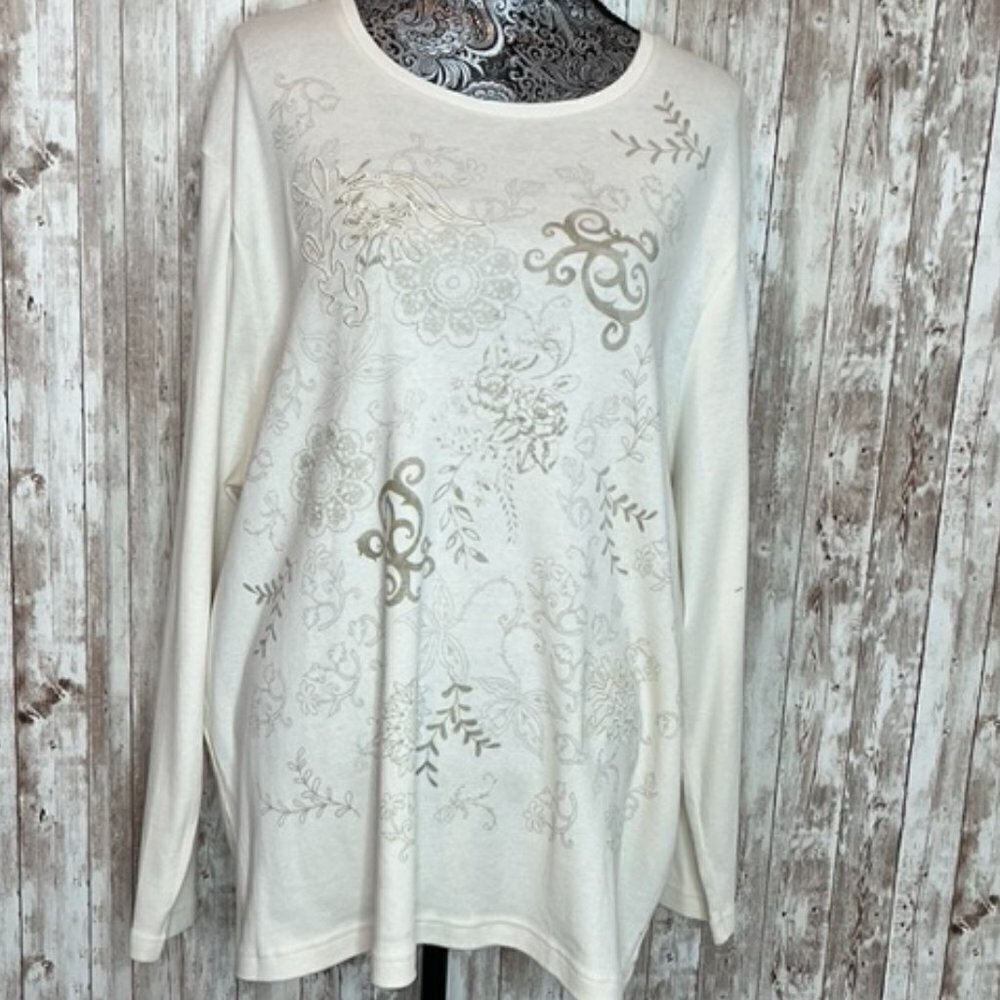 Women's CJ Banks Cream Long Sleeve Shirt size 3X